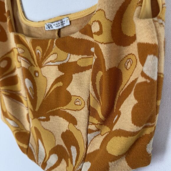 Zara Top Womens Medium Yellow Floral Cropped Retro 70s Funky Boho Fairy Festival - Picture 6 of 12